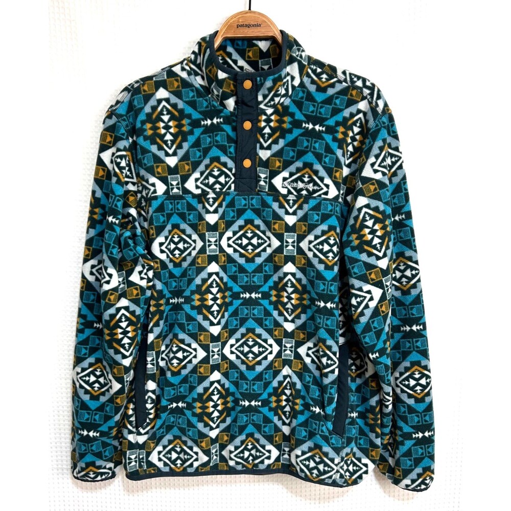 Eddie Bauer Mens size Large Southwestern Aztec Fleece Snap T Pullover Sweater d